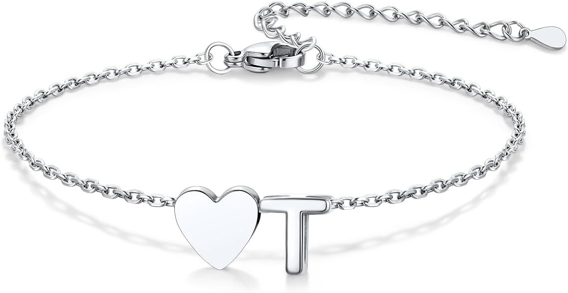 image:imageU7 Initial Heart Bracelet for Women Personalized Letter Chain BraceletsSilverInitial with Heart