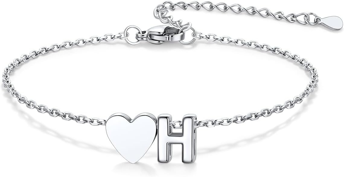 image:imageU7 Initial Heart Bracelet for Women Personalized Letter Chain BraceletsSilverInitial with Heart