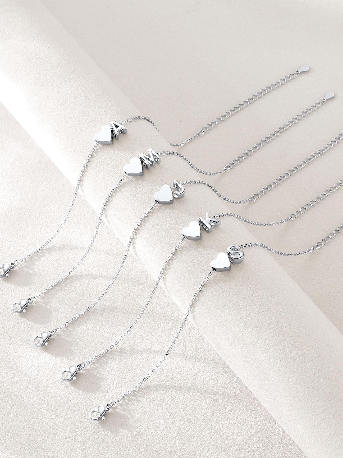 image:imageU7 Initial Heart Bracelet for Women Personalized Letter Chain BraceletsSilverInitial with Heart