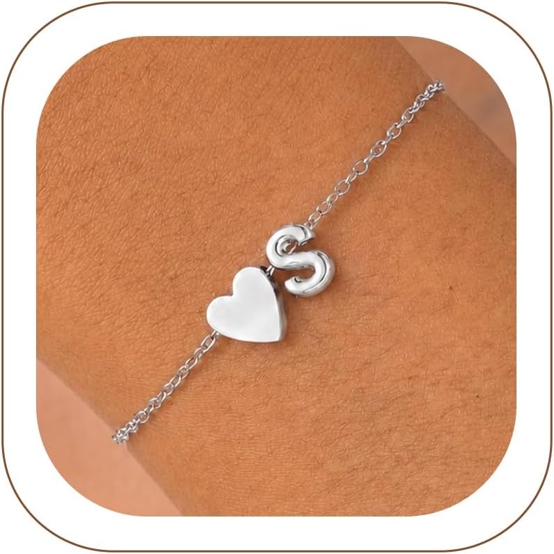 image:imageU7 Initial Heart Bracelet for Women Personalized Letter Chain BraceletsSilverInitial with Heart
