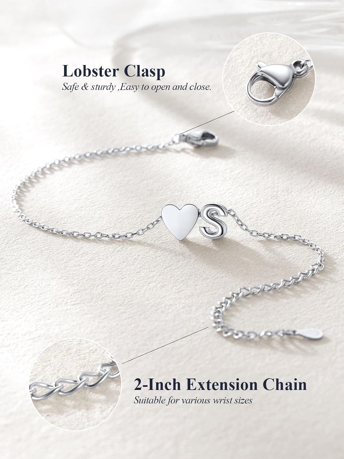 image:imageU7 Initial Heart Bracelet for Women Personalized Letter Chain BraceletsSilverInitial with Heart