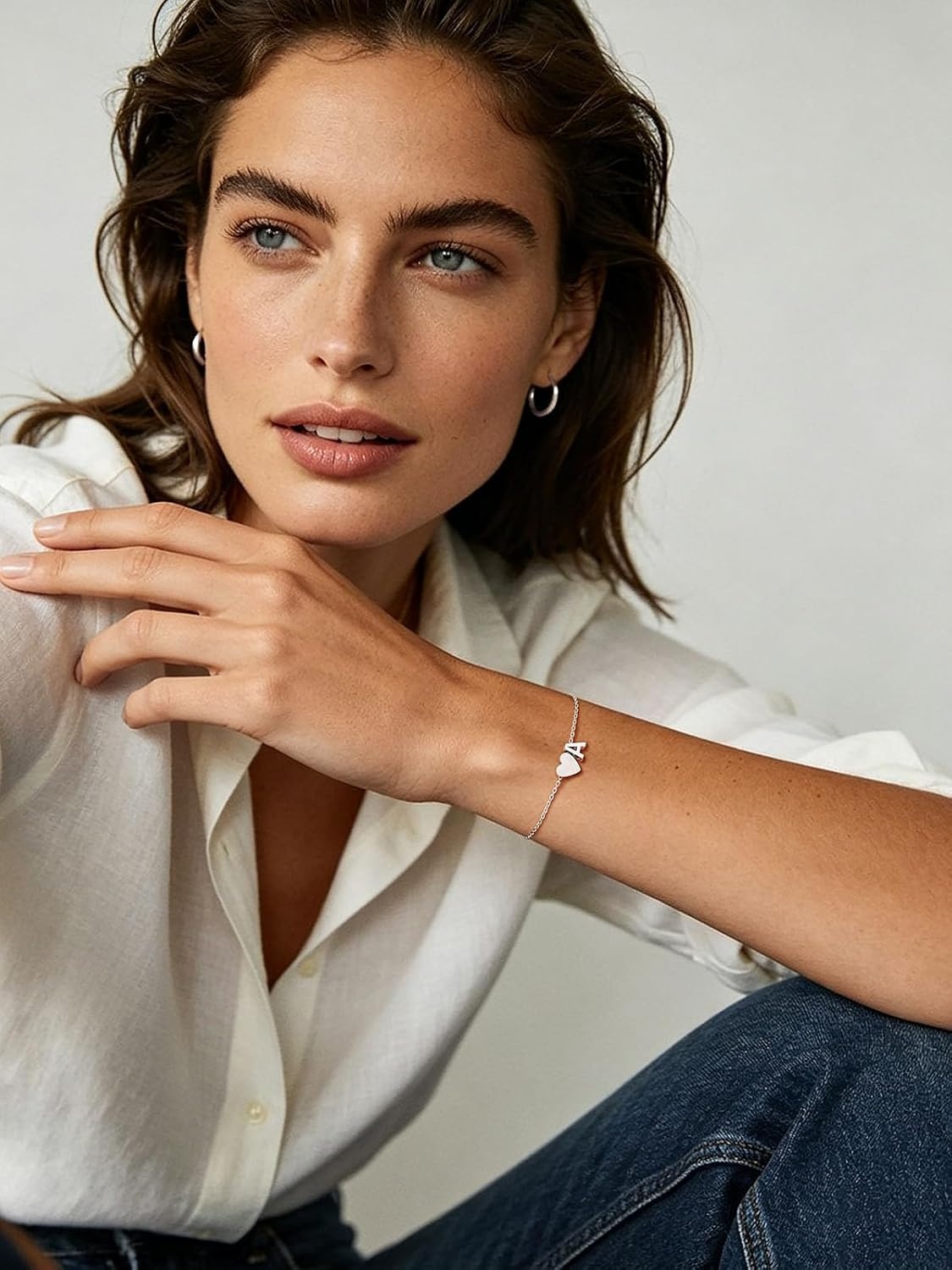 image:imageU7 Initial Heart Bracelet for Women Personalized Letter Chain BraceletsSilverInitial with Heart
