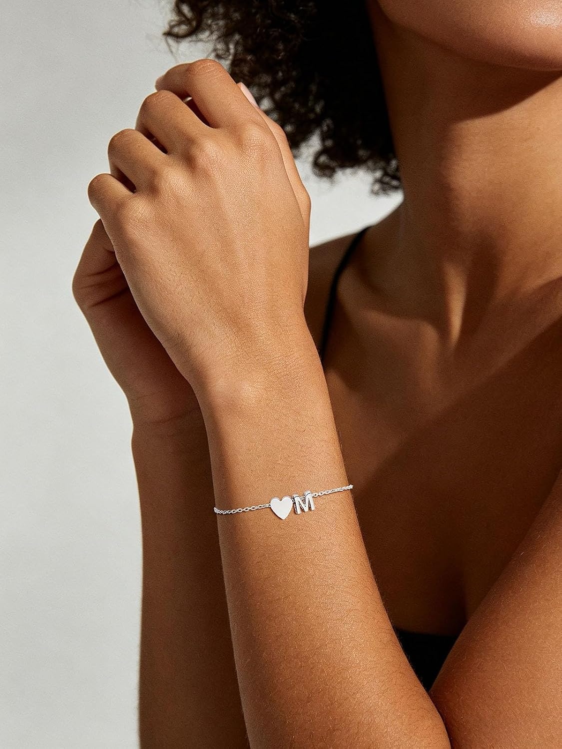 image:imageU7 Initial Heart Bracelet for Women Personalized Letter Chain BraceletsSilverInitial with Heart
