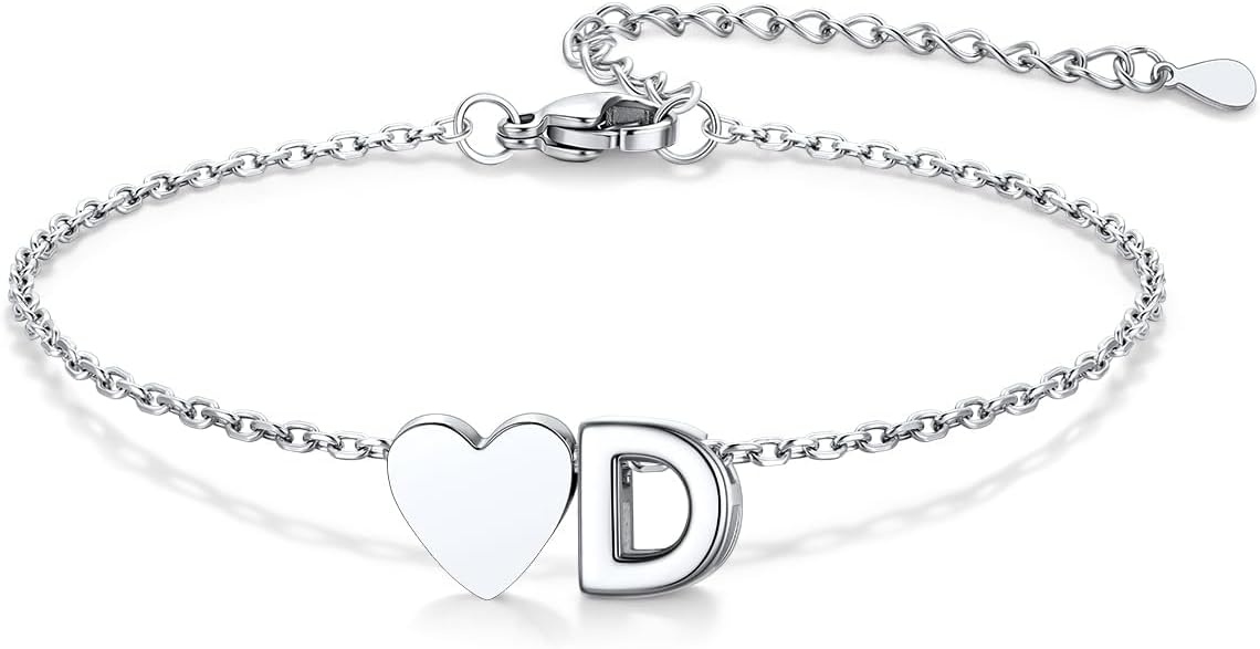 image:imageU7 Initial Heart Bracelet for Women Personalized Letter Chain BraceletsSilverInitial with Heart