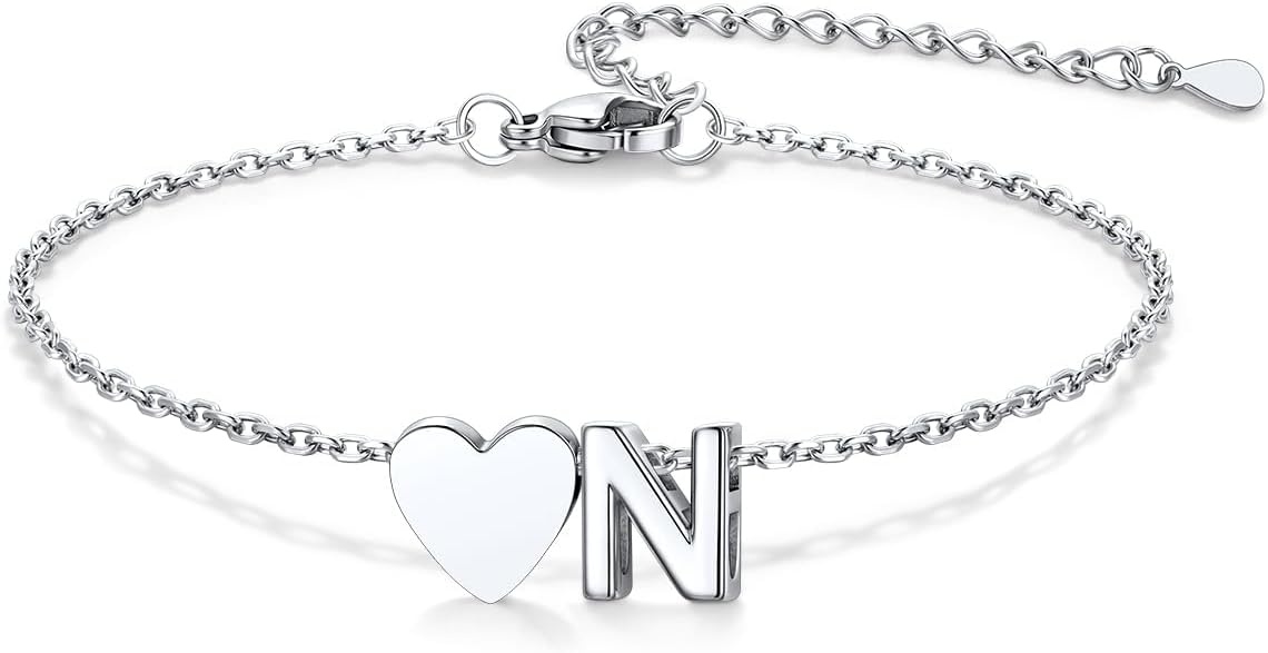 image:imageU7 Initial Heart Bracelet for Women Personalized Letter Chain BraceletsSilverInitial with Heart