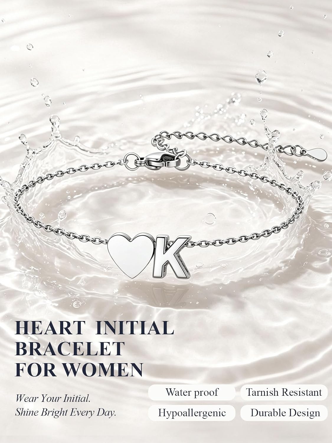 image:imageU7 Initial Heart Bracelet for Women Personalized Letter Chain BraceletsSilverInitial with Heart