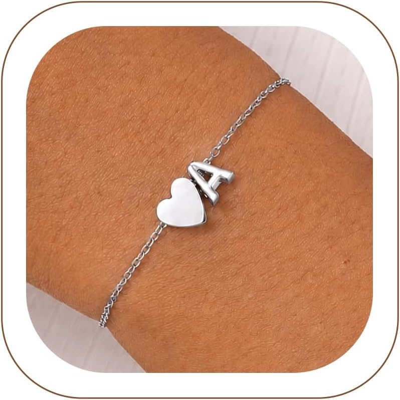 image:imageU7 Initial Heart Bracelet for Women Personalized Letter Chain BraceletsSilverInitial with Heart