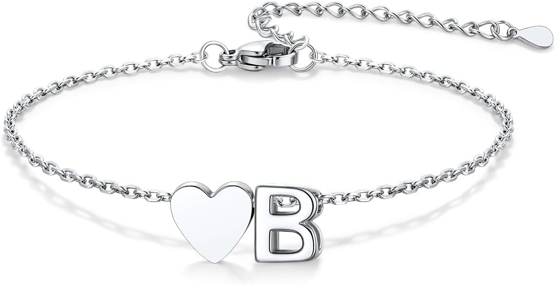 image:imageU7 Initial Heart Bracelet for Women Personalized Letter Chain BraceletsSilverInitial with Heart