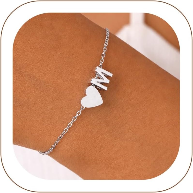 image:imageU7 Initial Heart Bracelet for Women Personalized Letter Chain BraceletsSilverInitial with Heart