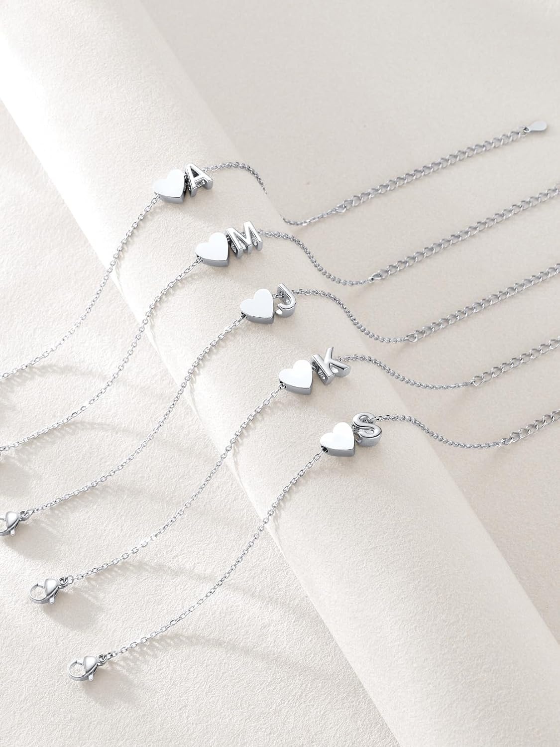 image:imageU7 Initial Heart Bracelet for Women Personalized Letter Chain BraceletsSilverInitial with Heart