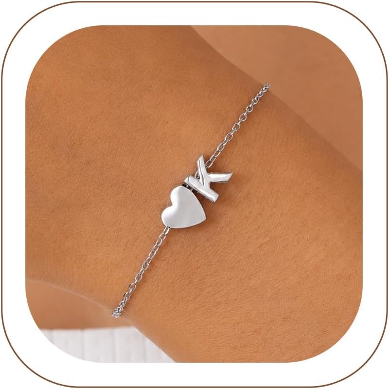 image:imageU7 Initial Heart Bracelet for Women Personalized Letter Chain BraceletsSilverInitial with Heart