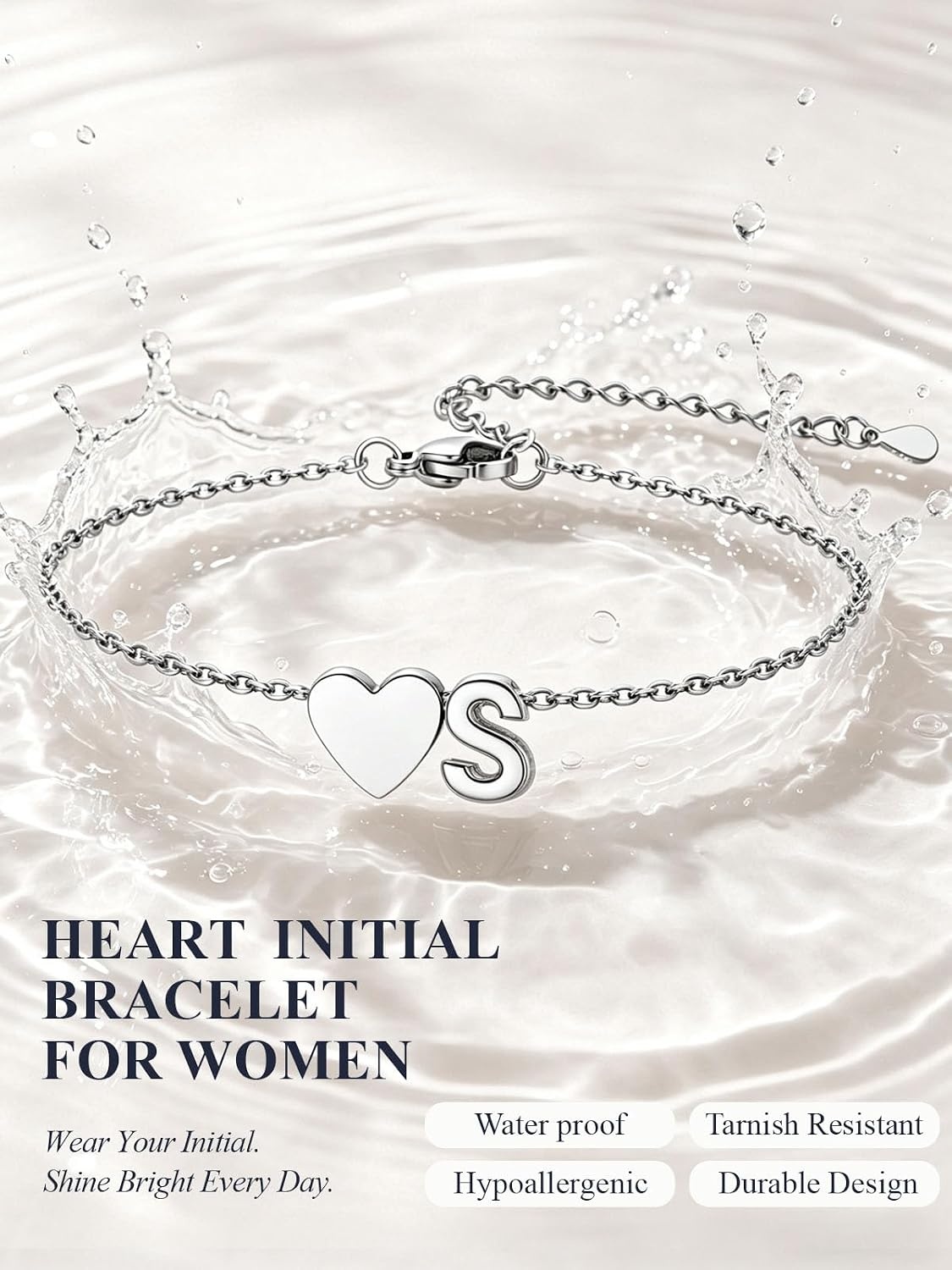 image:imageU7 Initial Heart Bracelet for Women Personalized Letter Chain BraceletsSilverInitial with Heart