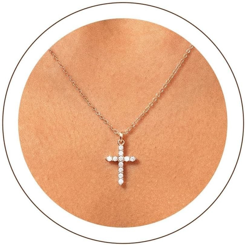 image:imageU7 Cross Necklace for WomenCZ Cross Pendant Necklace 182Rose Gold