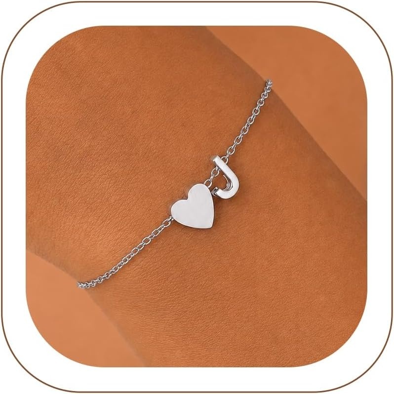 image:imageU7 Initial Heart Bracelet for Women Personalized Letter Chain BraceletsSilverInitial with Heart