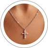 U7 Cross Necklace for Women,CZ Cross Pendant Necklace 18″+2″(Silver)