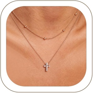 U7 CZ Cross Necklace for Women,18″-20″(Rose Gold)