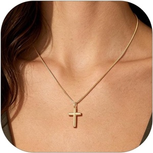 U7 Cross Necklace for Women 18″-20″(5.Medium Cross-14K Gold Plated)