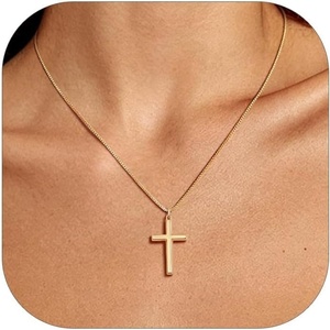 U7 Cross Necklace for Women 18″-20″(6.Large Cross-14K Gold Plated)