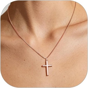U7 Cross Necklace for Women 18″-20″(9.Large Cross-Rose Gold)
