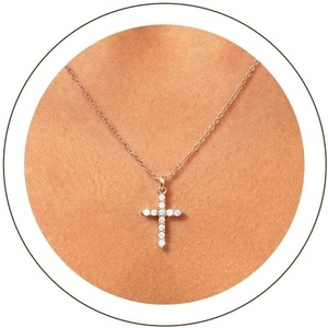 U7 Cross Necklace for Women,CZ Cross Pendant Necklace 18″+2″(Rose Gold)