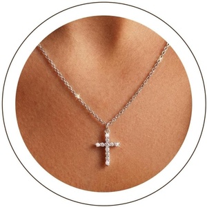 U7 Cross Necklace for Women,CZ Cross Pendant Necklace 18″+2″(Silver)
