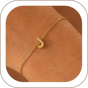 U7 Initial Heart Bracelet for Women, Personalized Letter Chain Bracelets(Gold-Initial)
