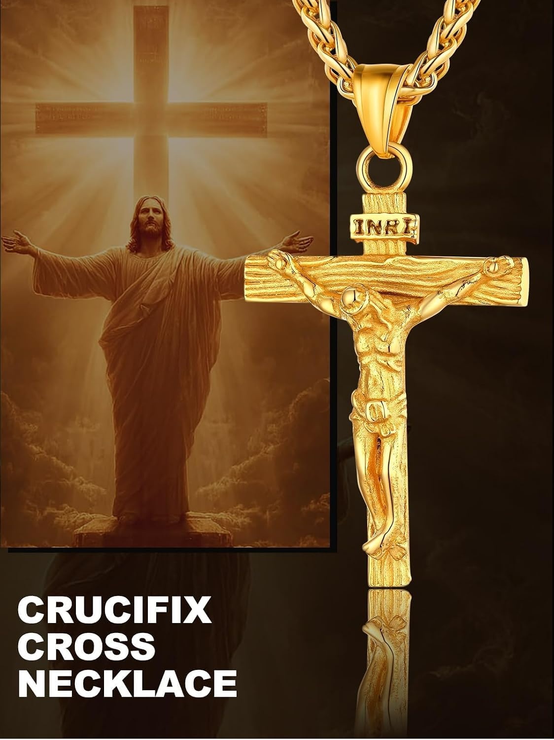 image:imageU7 Crucifix Cross Necklace for Menwith 1826 Chain01Gold