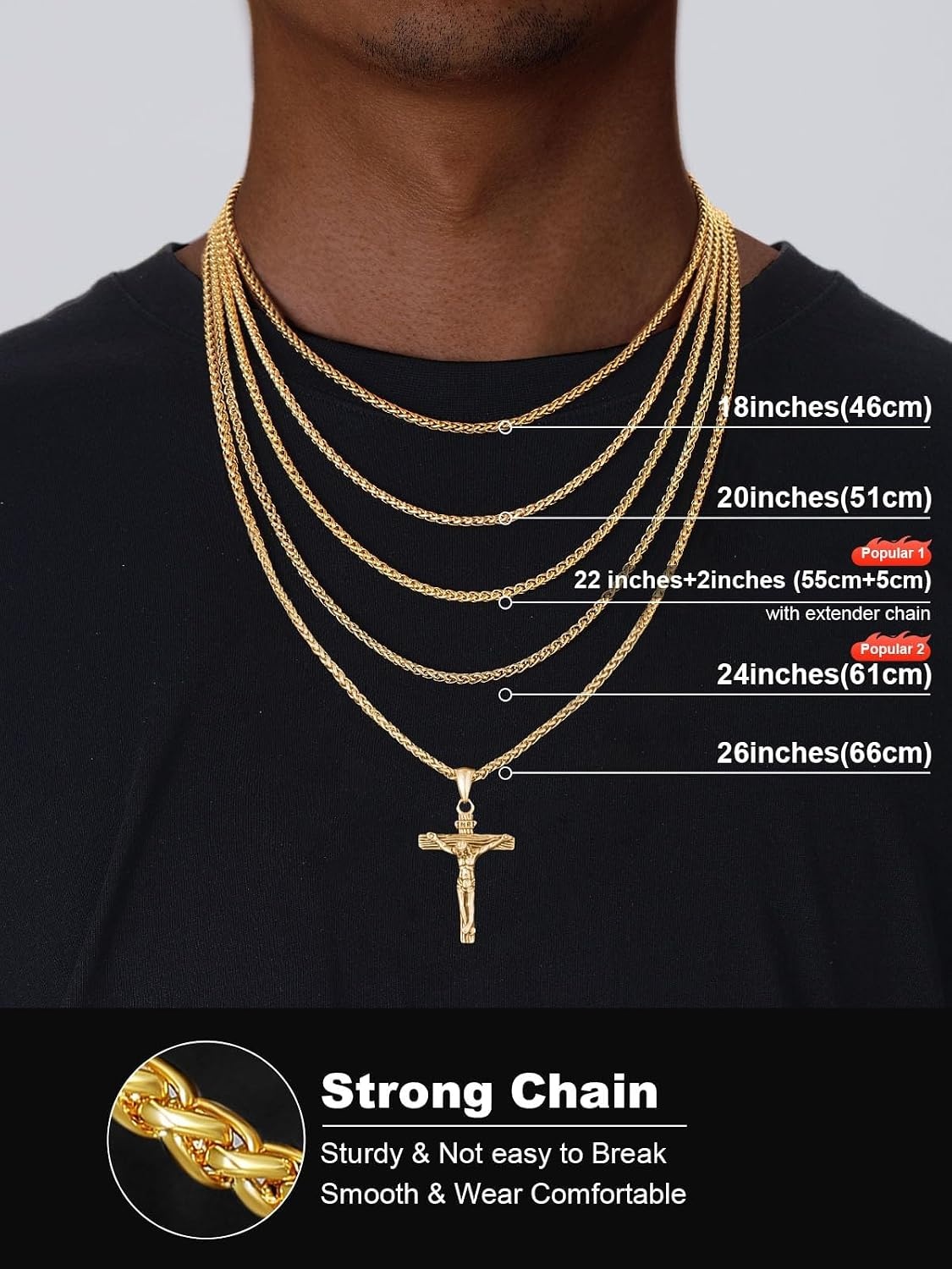 image:imageU7 Crucifix Cross Necklace for Menwith 1826 Chain01Gold