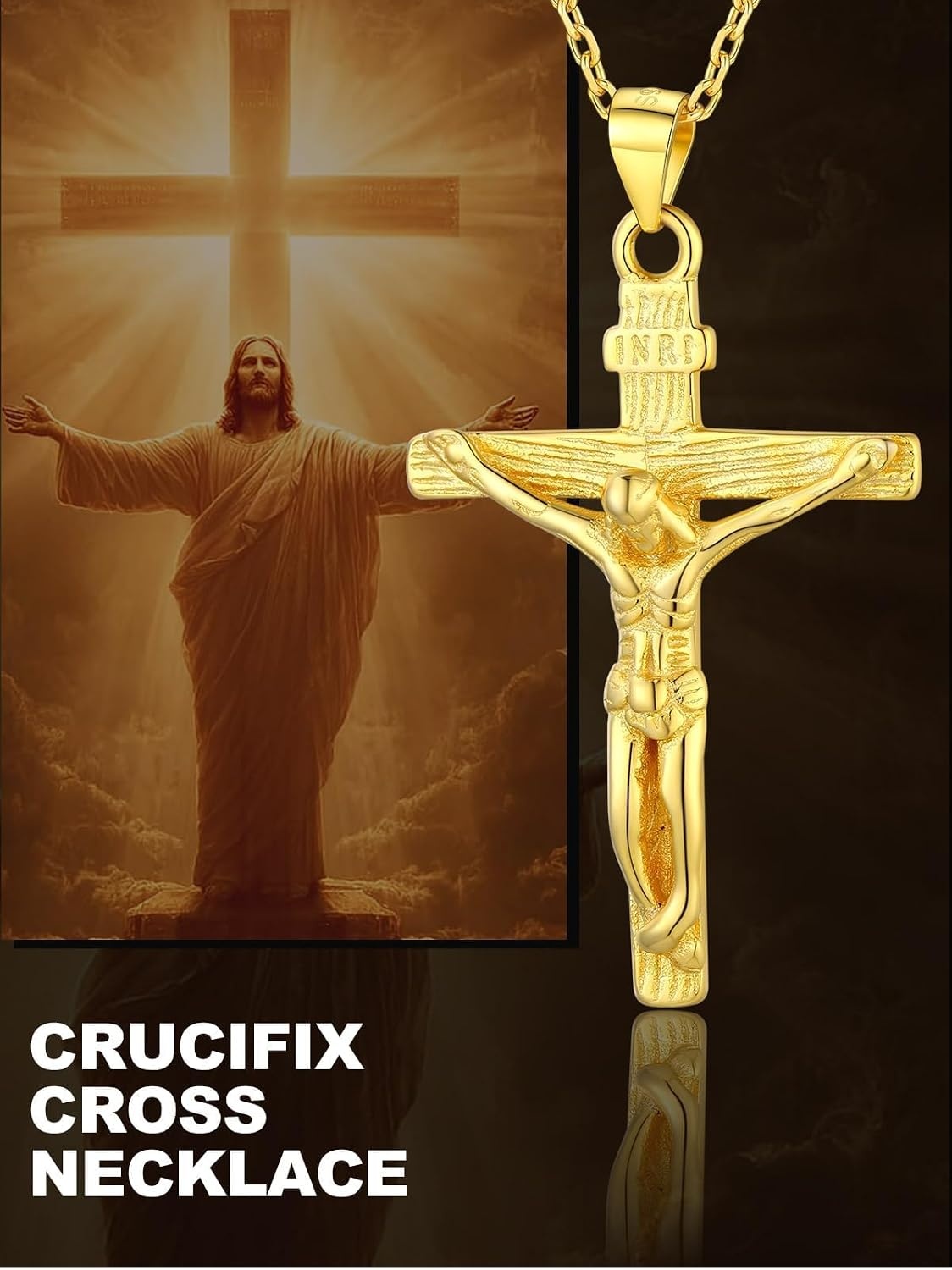 image:imageU7 Crucifix Cross Necklace for Menwith 1826 Chain01Gold