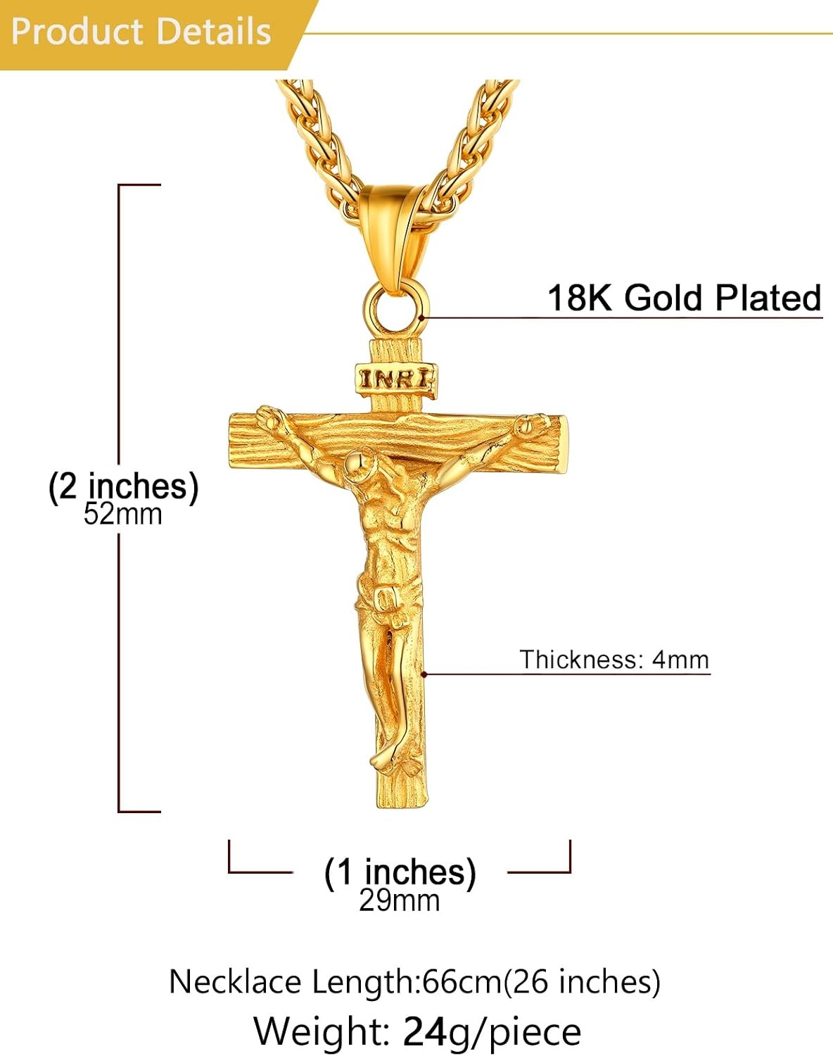 image:imageU7 Crucifix Cross Necklace for Menwith 1826 Chain01Gold