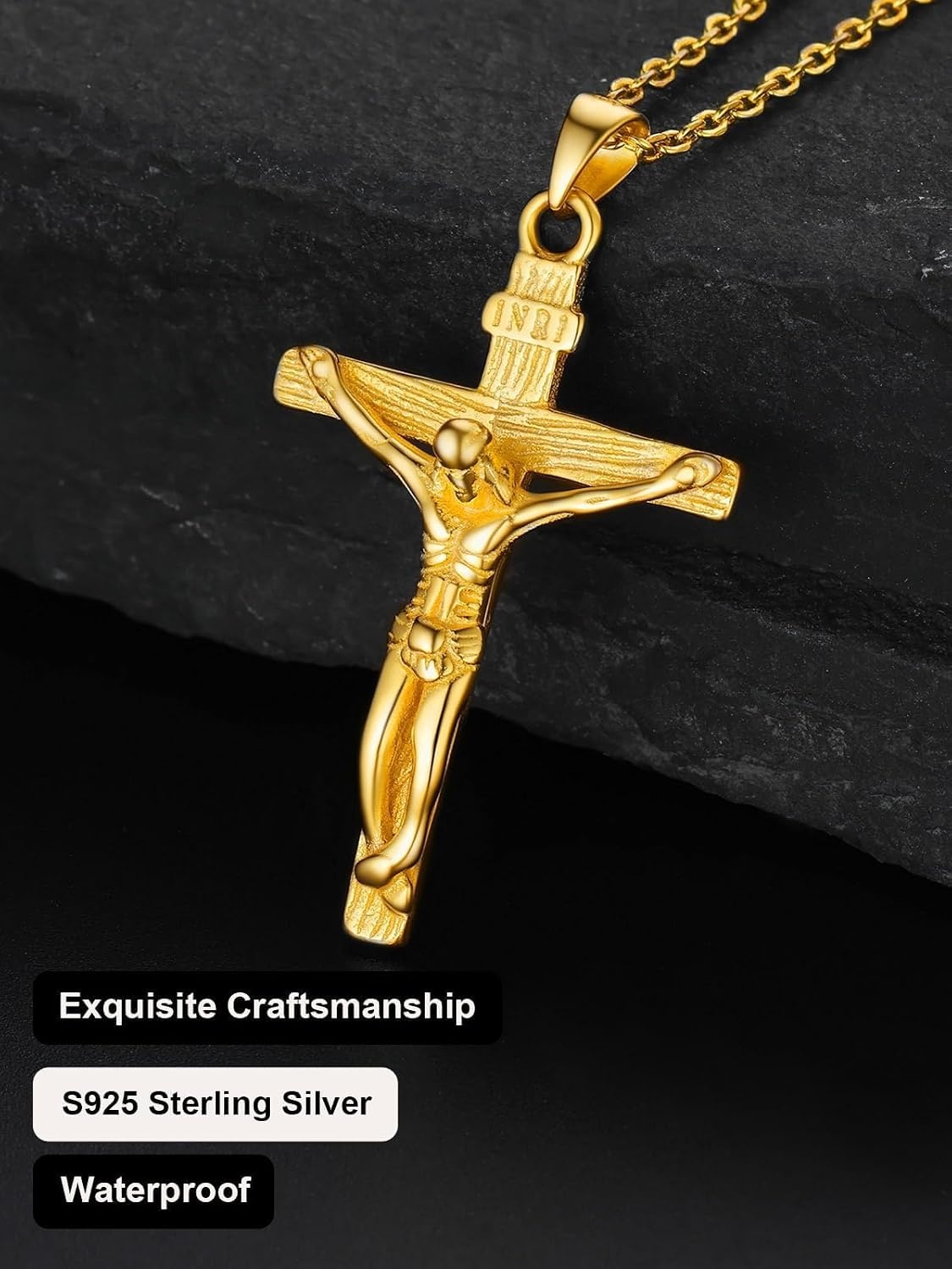 image:imageU7 Crucifix Cross Necklace for Menwith 1826 Chain01Gold