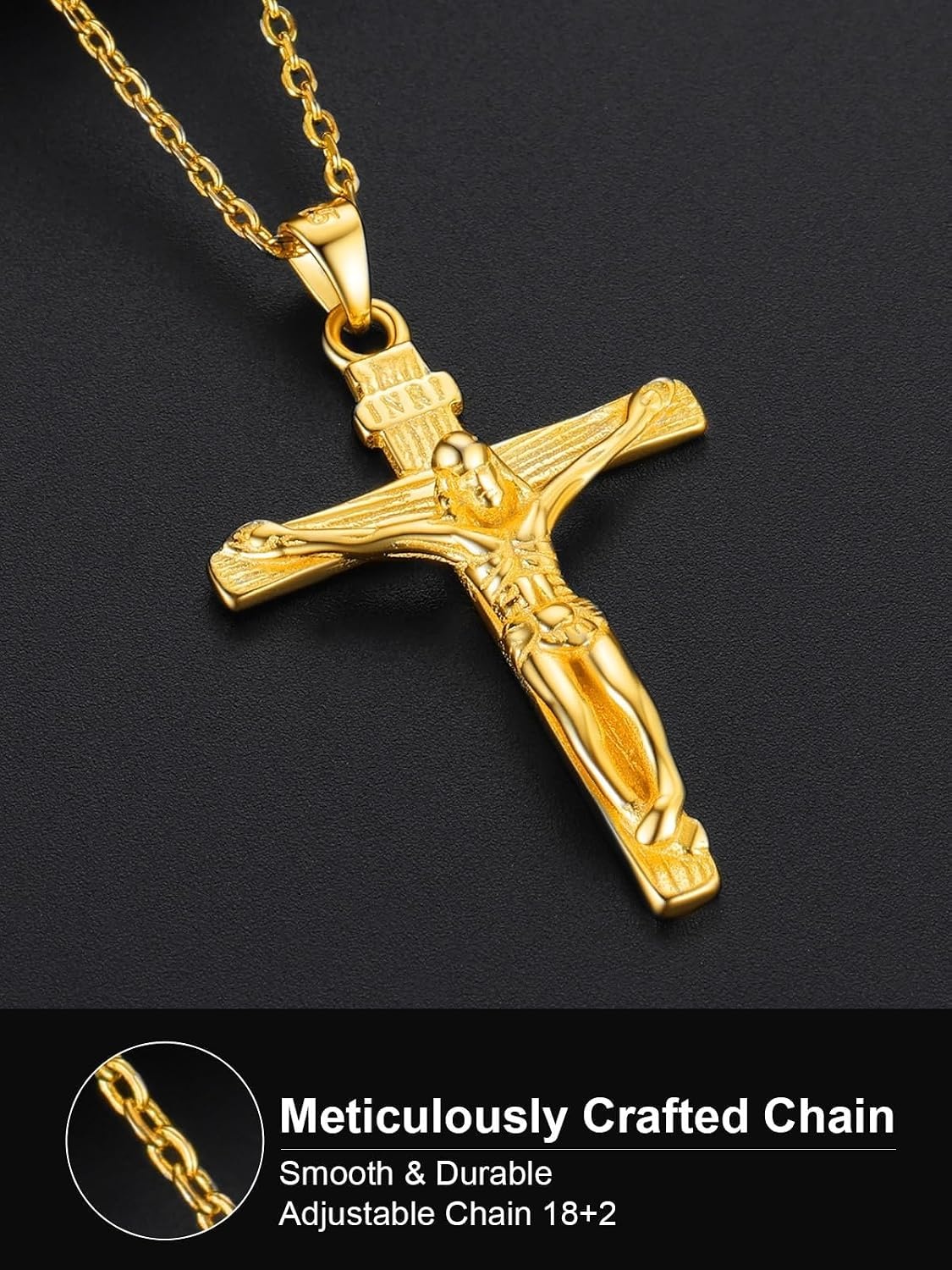 image:imageU7 Crucifix Cross Necklace for Menwith 1826 Chain01Gold