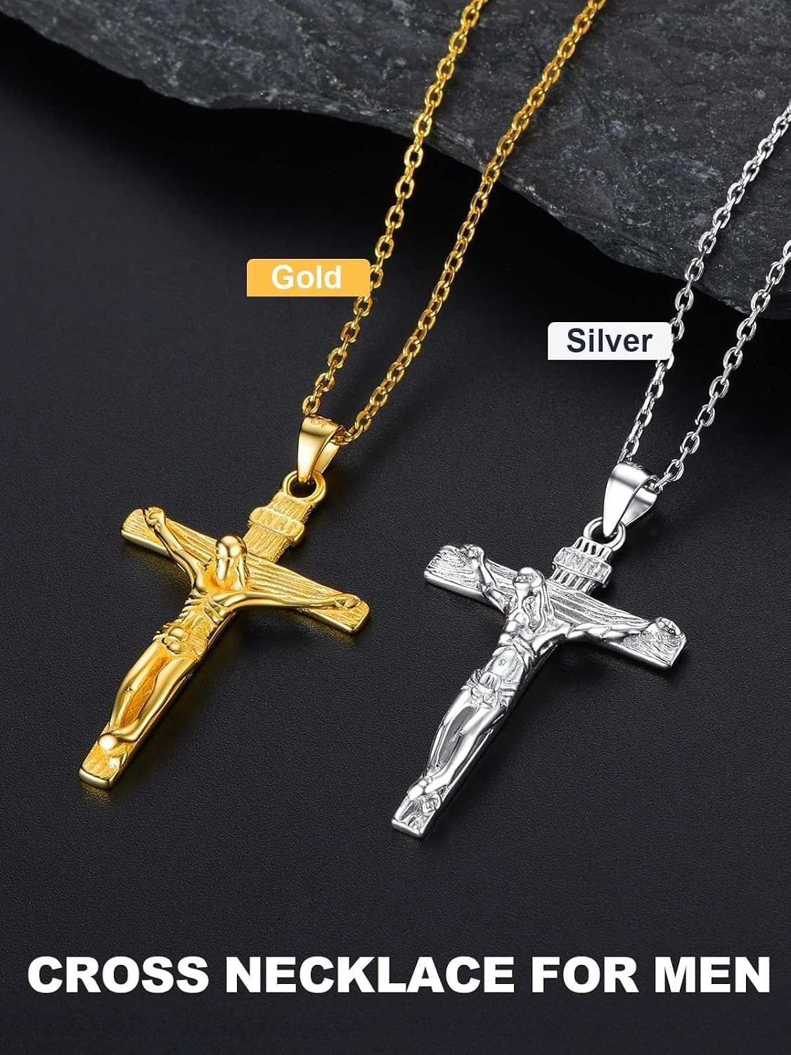 image:imageU7 Crucifix Cross Necklace for Menwith 1826 Chain01Gold
