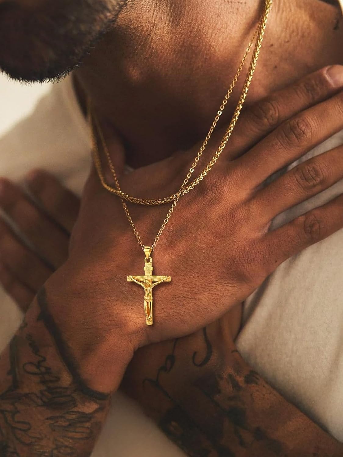 image:imageU7 Crucifix Cross Necklace for Menwith 1826 Chain01Gold