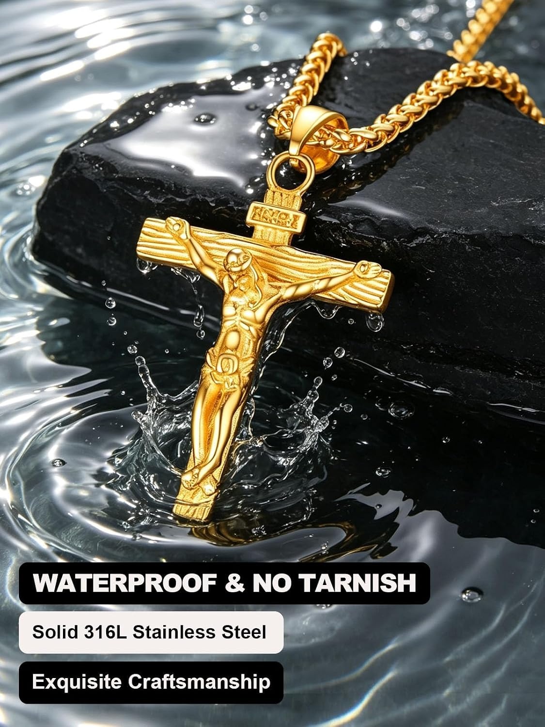 image:imageU7 Crucifix Cross Necklace for Menwith 1826 Chain01Gold