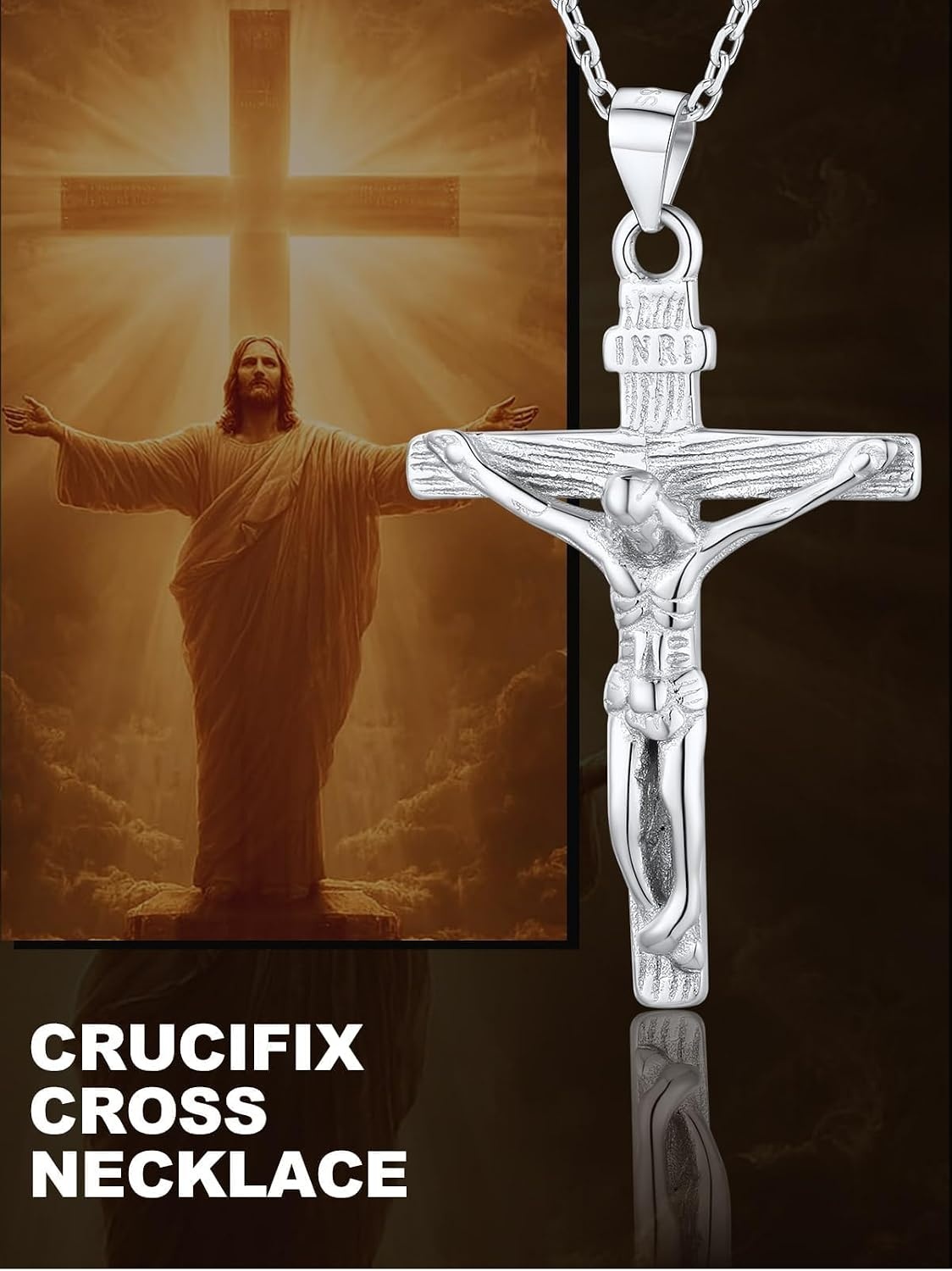 image:imageU7 Crucifix Cross Necklace for Menwith 1826 Chain02Silver