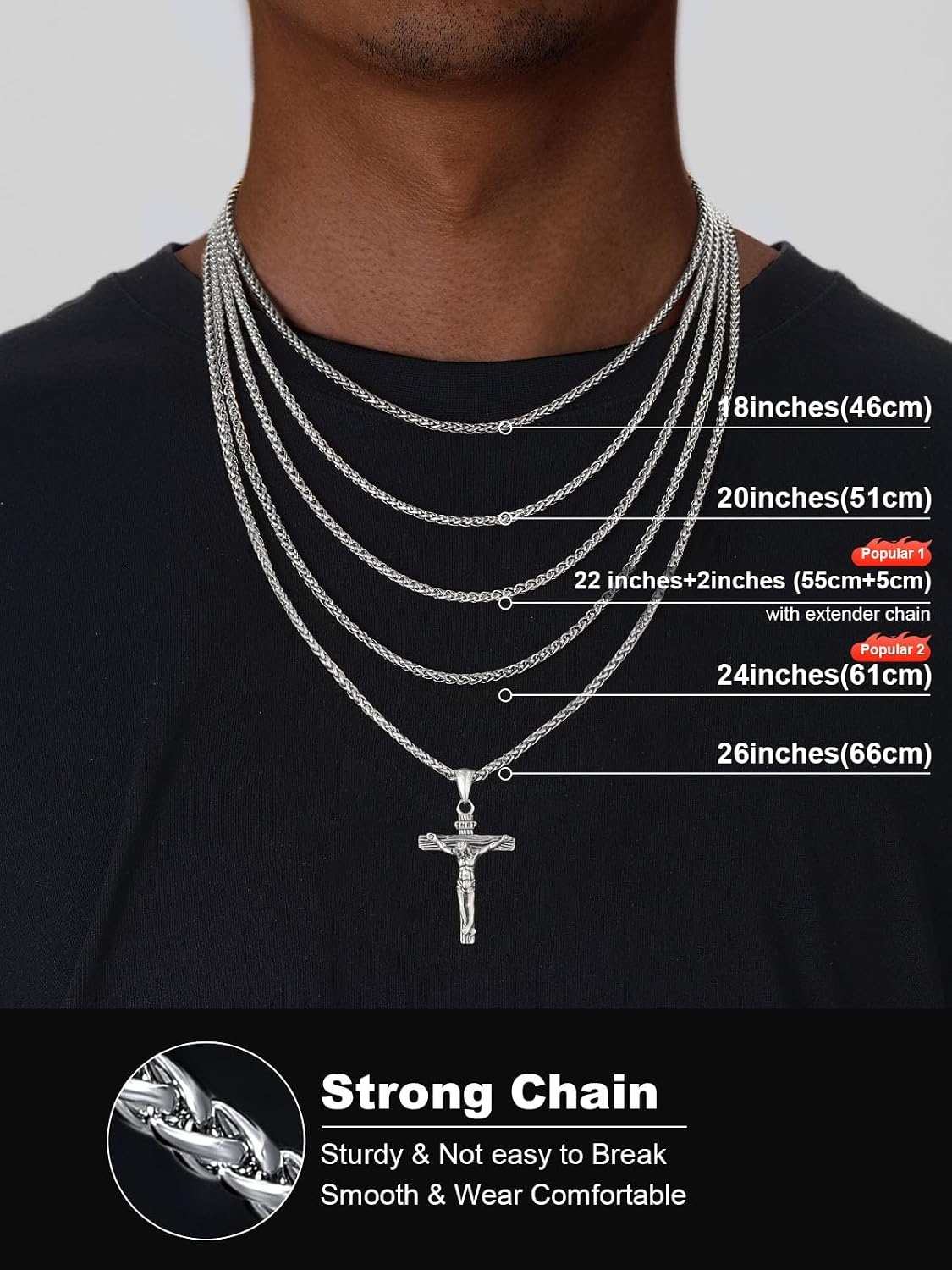 image:imageU7 Crucifix Cross Necklace for Menwith 1826 Chain02Silver