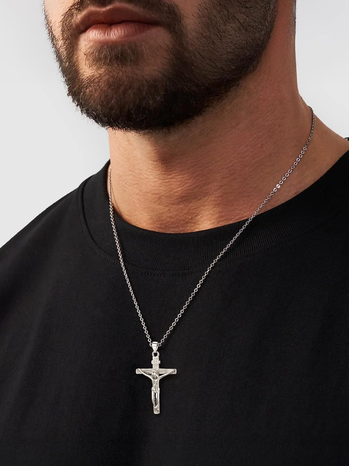 image:imageU7 Crucifix Cross Necklace for Menwith 1826 Chain02Silver