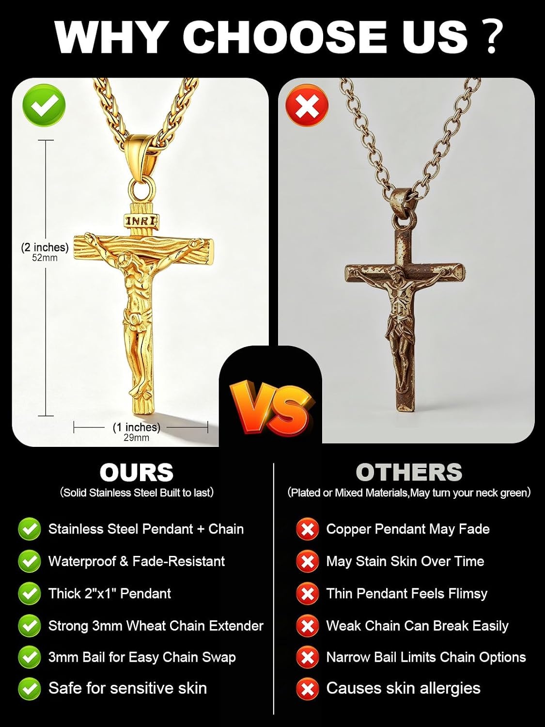 image:imageU7 Crucifix Cross Necklace for Menwith 1826 Chain02Silver
