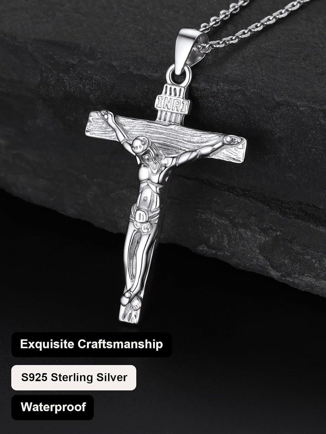 image:imageU7 Crucifix Cross Necklace for Menwith 1826 Chain02Silver