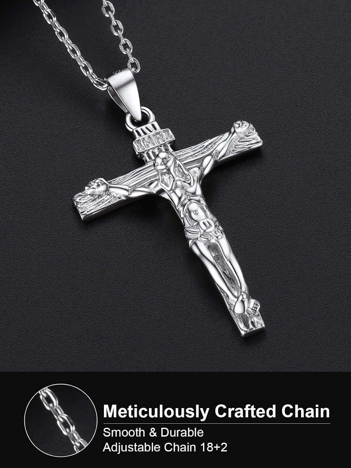 image:imageU7 Crucifix Cross Necklace for Menwith 1826 Chain02Silver