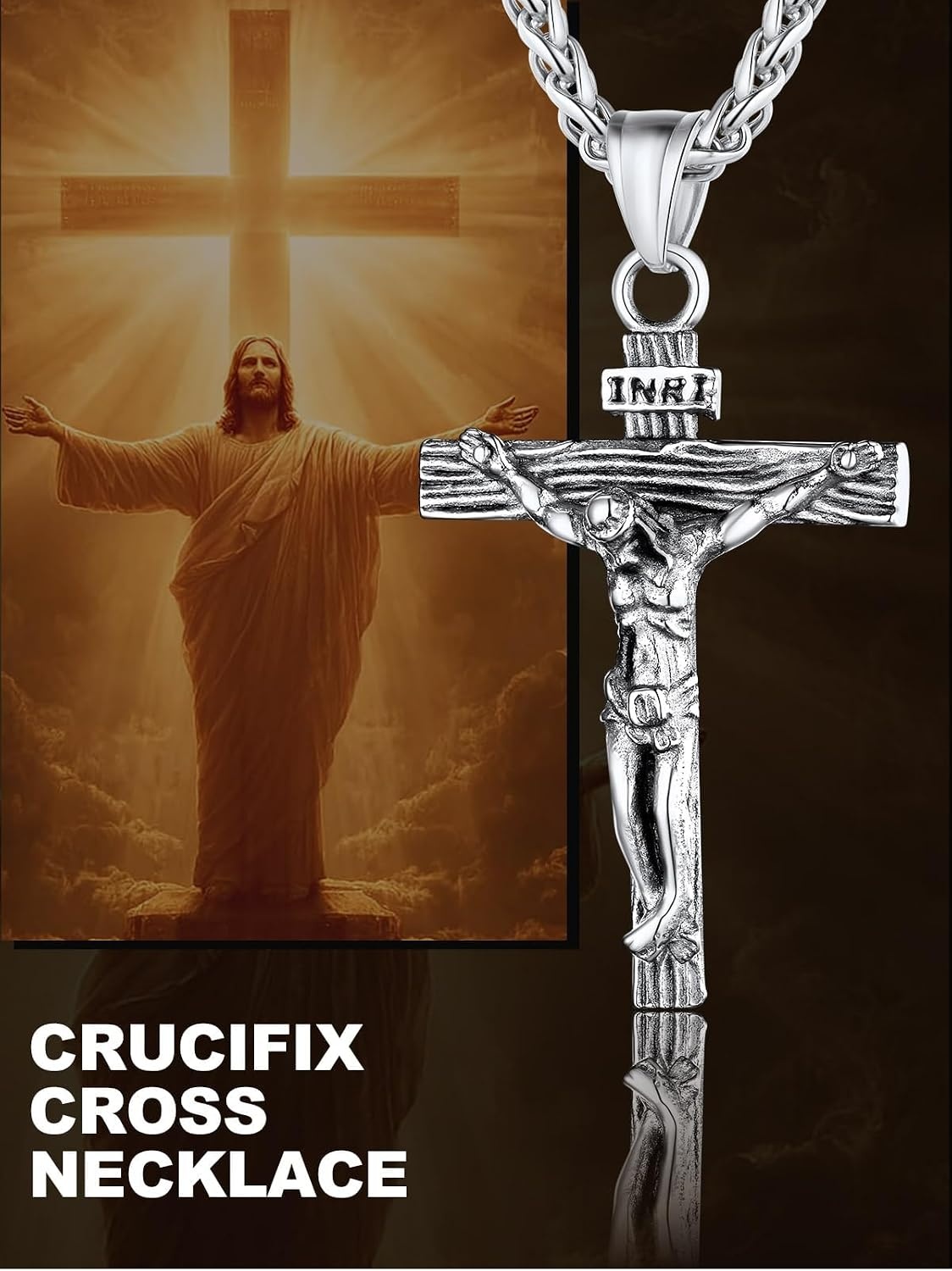 image:imageU7 Crucifix Cross Necklace for Menwith 1826 Chain02Silver