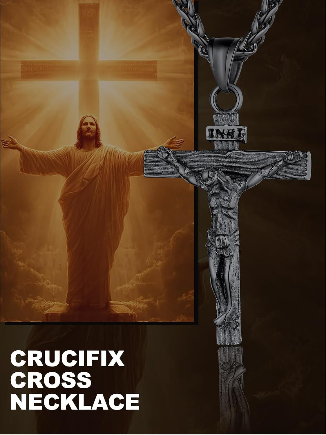 image:imageU7 Crucifix Cross Necklace for Menwith 1826 Chain03Black