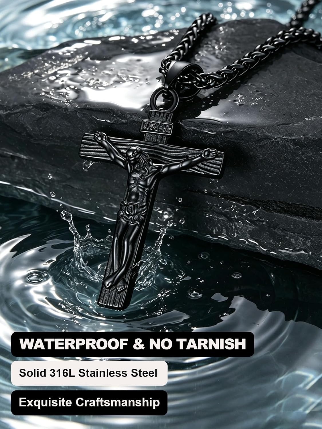image:imageU7 Crucifix Cross Necklace for Menwith 1826 Chain03Black