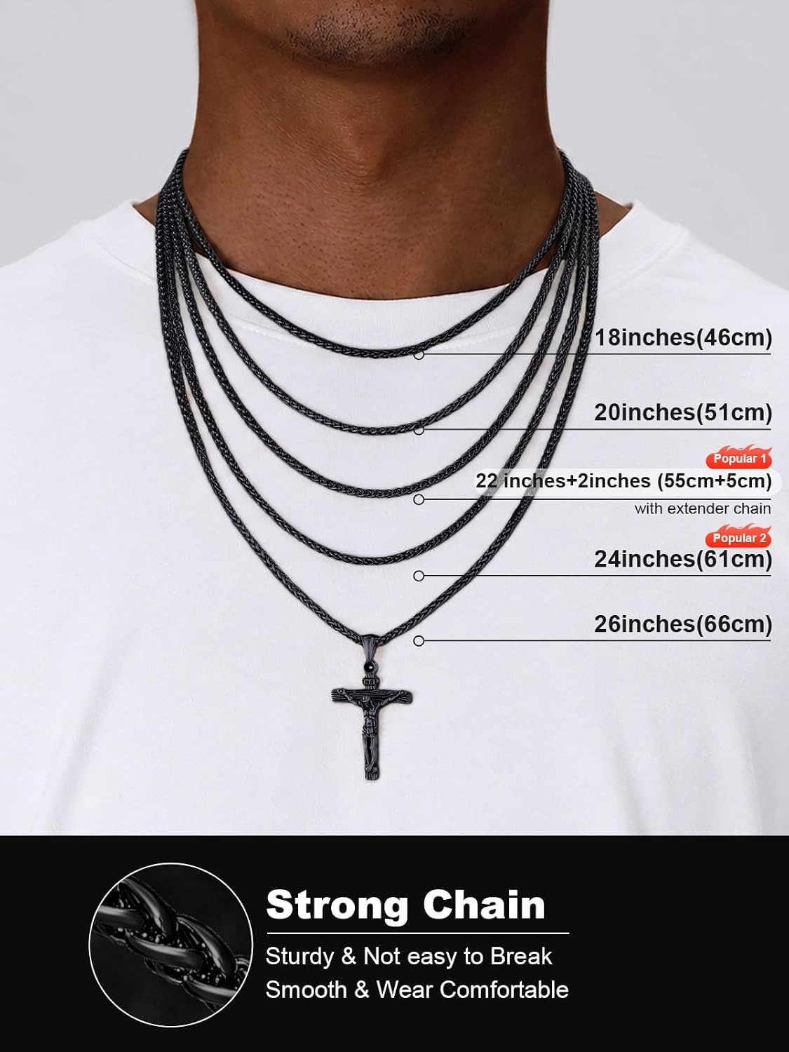 image:imageU7 Crucifix Cross Necklace for Menwith 1826 Chain03Black