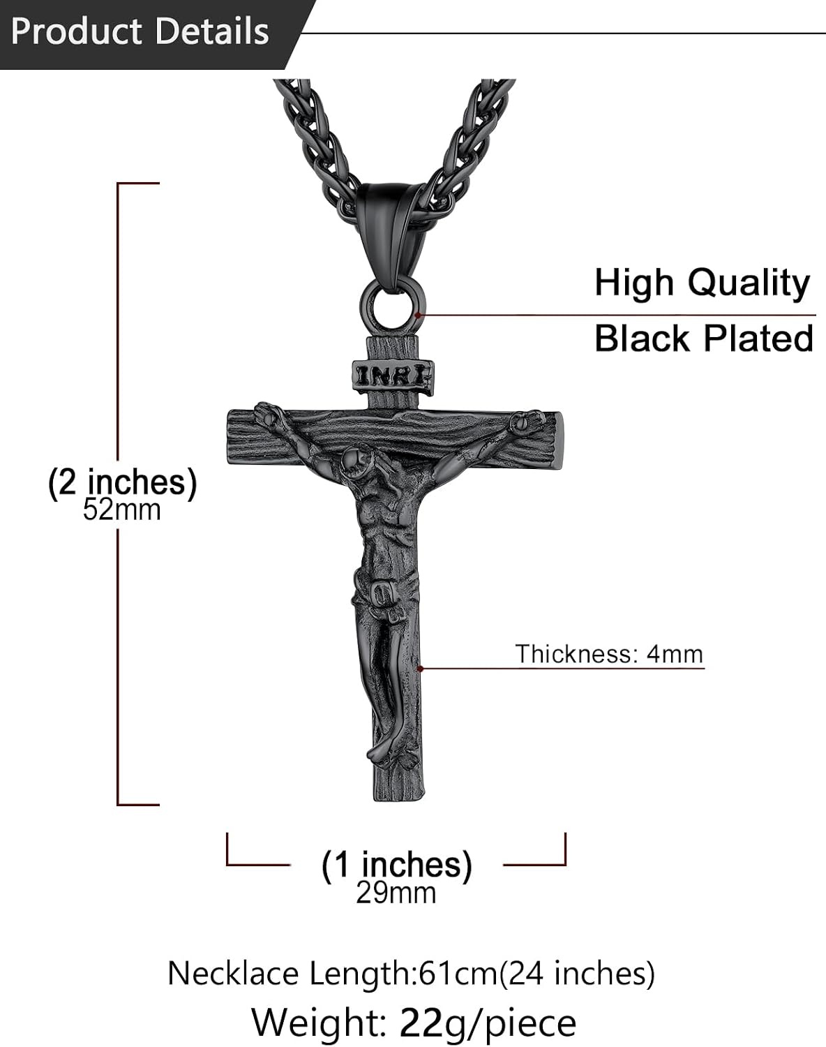 image:imageU7 Crucifix Cross Necklace for Menwith 1826 Chain03Black