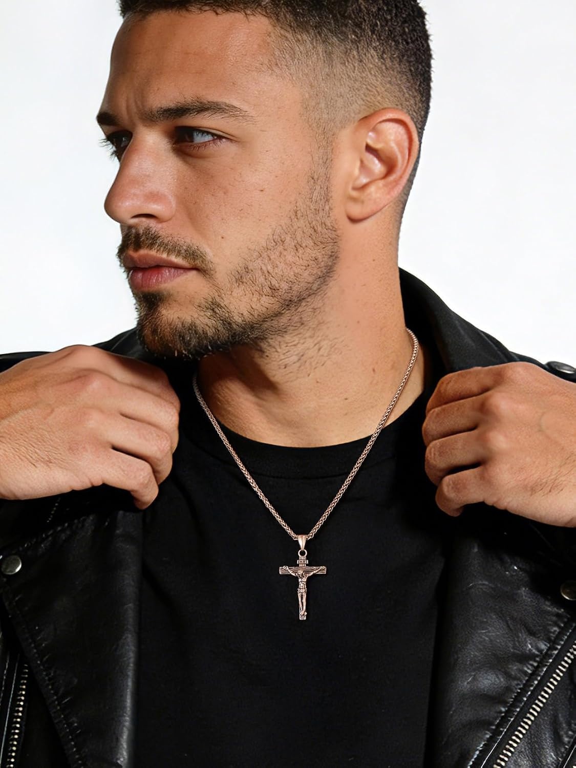 image:imageU7 Crucifix Cross Necklace for Menwith 1826 Chain04Rose Gold