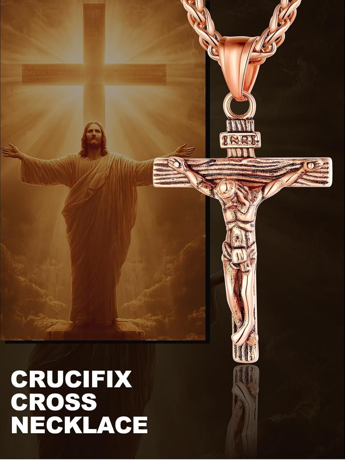 image:imageU7 Crucifix Cross Necklace for Menwith 1826 Chain04Rose Gold