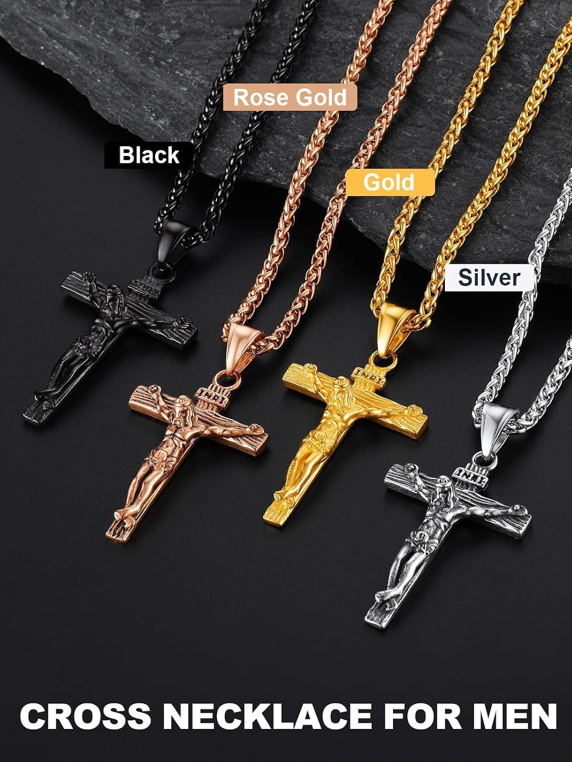 image:imageU7 Crucifix Cross Necklace for Menwith 1826 Chain04Rose Gold