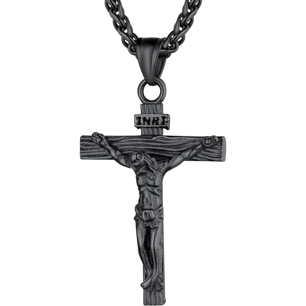 image:imageU7 Crucifix Cross Necklace for Menwith 1826 Chain03Black